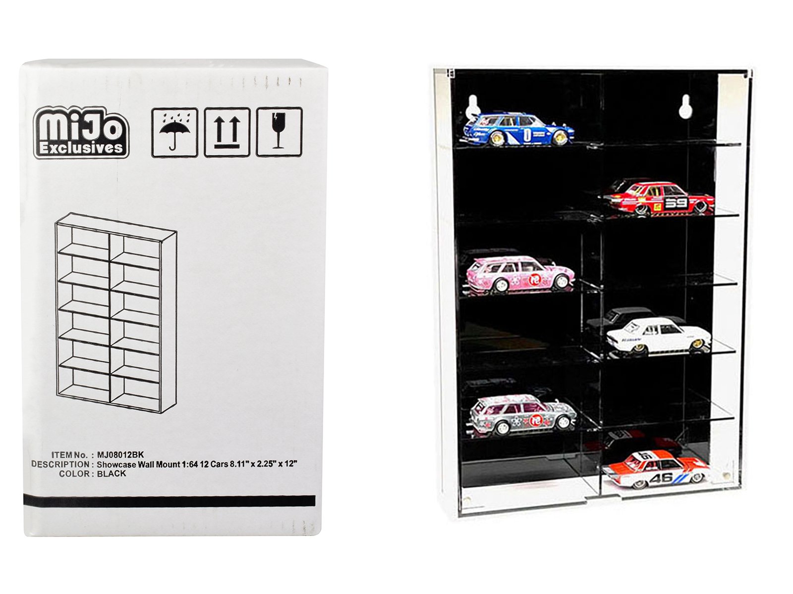 showcase 12 car display case wall mount with black back panel "mijo exclusives" for 1/64 scale models showcase 12 car display case wall mount with black back panel "mijo exclusives" for 1/64 scale models