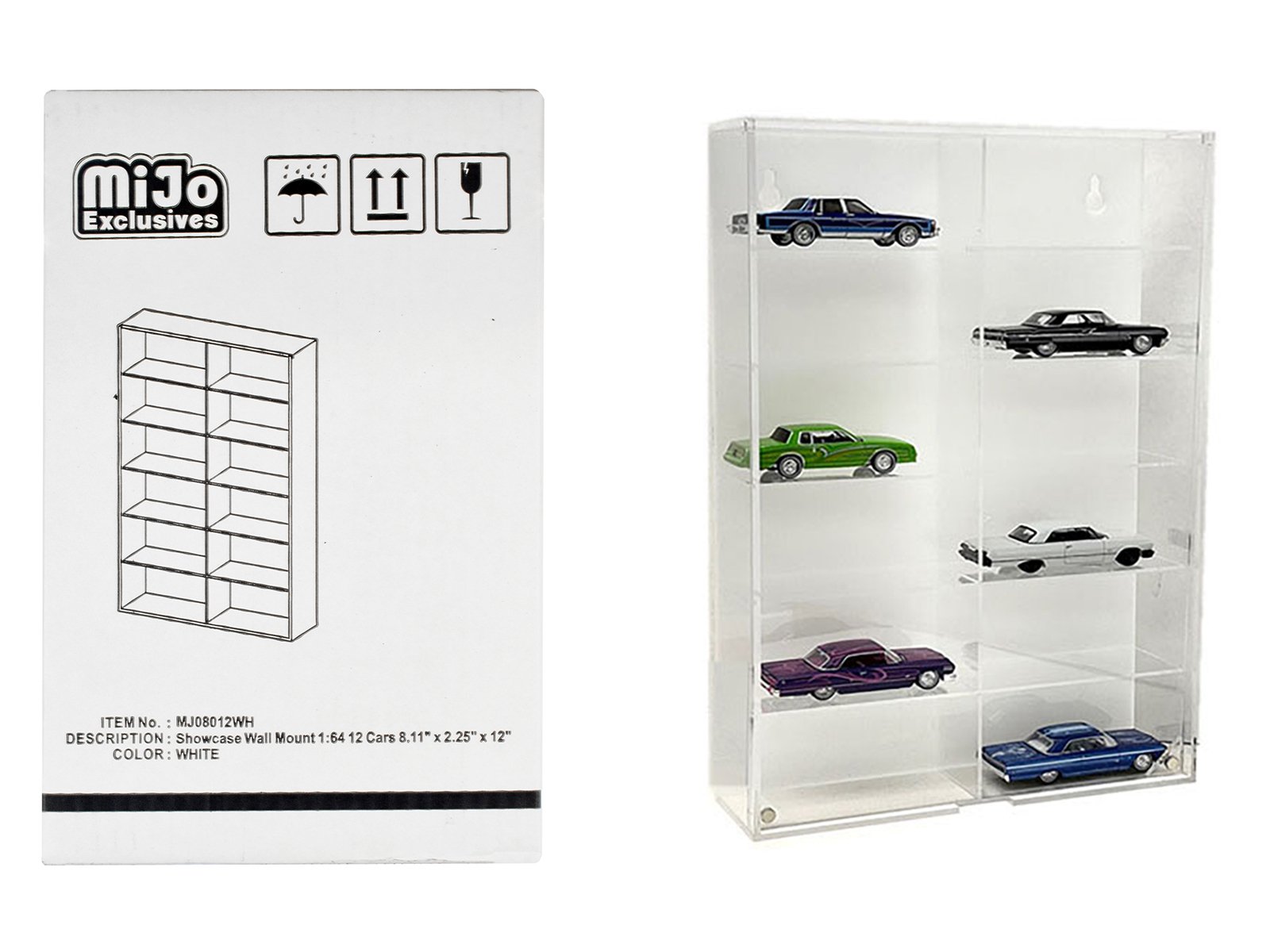 showcase 12 car display case wall mount with white back panel "mijo exclusives" for 1/64 scale models showcase 12 car display case wall mount with white back panel "mijo exclusives" for 1/64 scale models