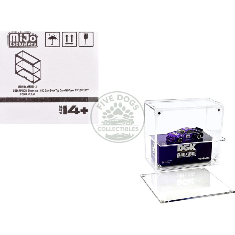 showcase 2 cars desk top display case with cover "mijo exclusives" for 1/64 scale models