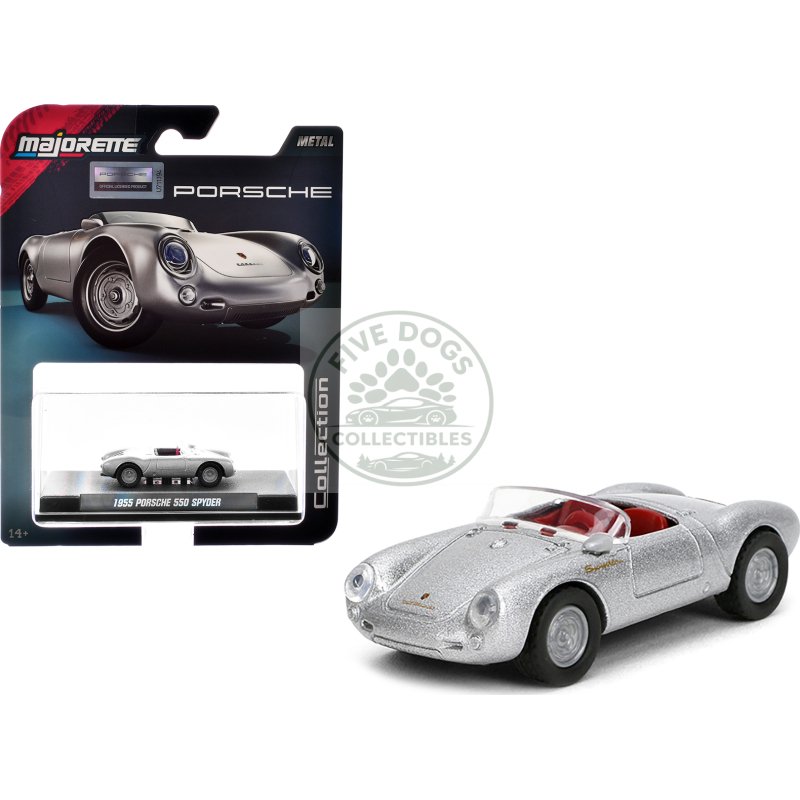 1955 porsche 550 spyder silver metallic with red interior "collection" series 1/64 diecast model car by majorette