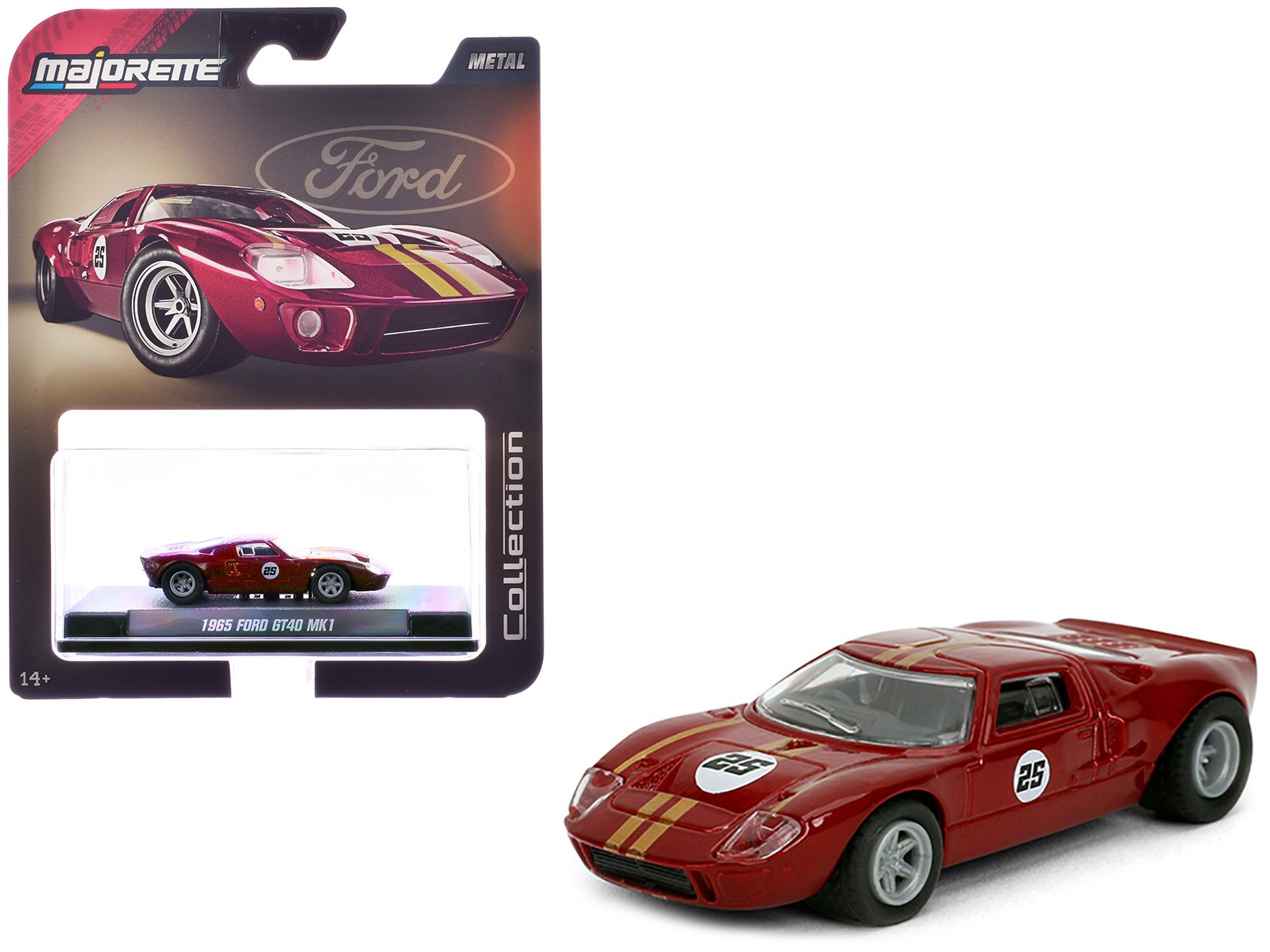 1965 ford gt40 mk1 #25 red metallic with gold stripes "collection" series 1/64 diecast model car by majorette 1965 ford gt40 mk1 #25 red metallic with gold stripes "collection" series 1/64 diecast model car by majorette