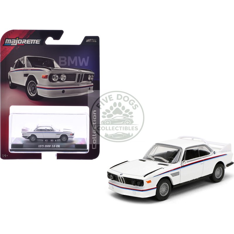 1975 bmw 3.0 csl white with red and blue stripes "collection" series 1/64 diecast model car by majorette