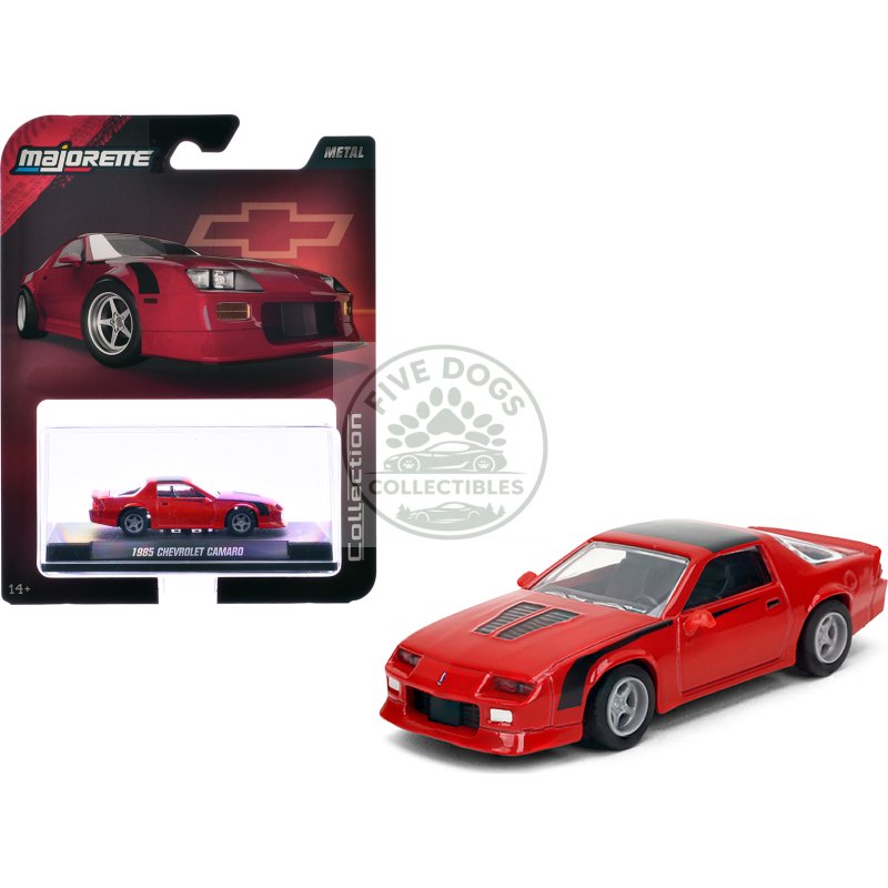 1985 chevrolet camaro red with black top and stripes "collection" series 1/64 diecast model car by majorette
