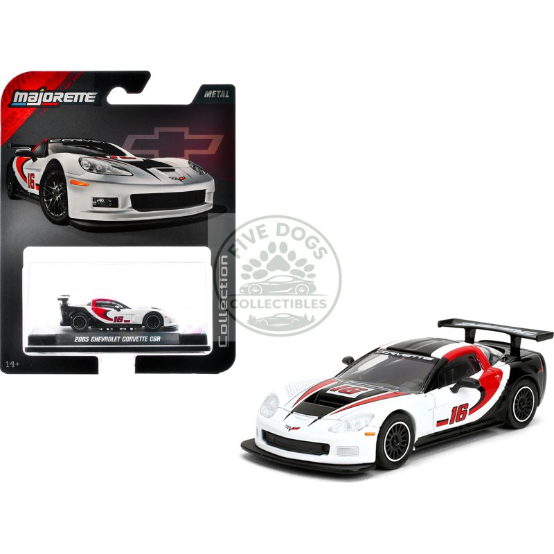 2005 chevrolet corvette c6r #16 white with black and red graphics "collection" series 1/64 diecast model car by majorette