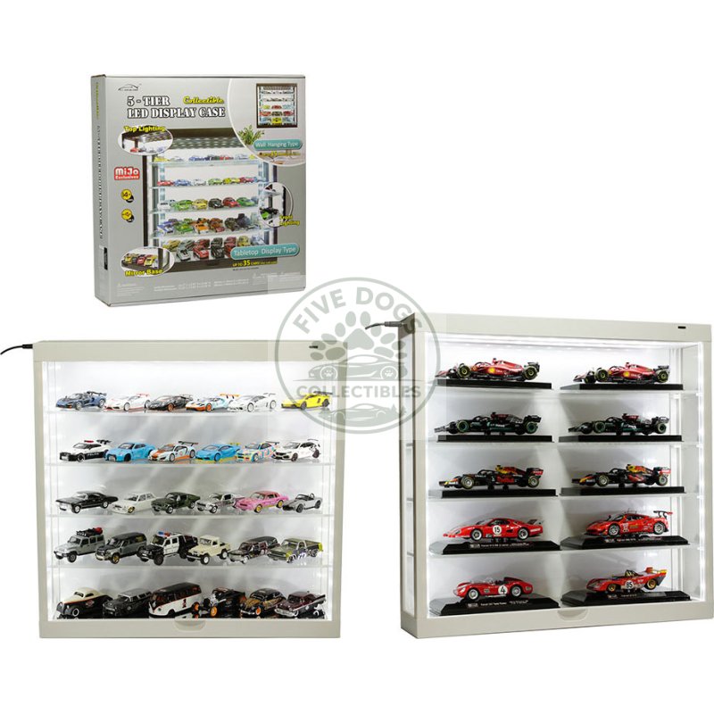 showcase wall mount 5 tier display case white with white back panel "mijo exclusives" for 1/64 1/43 scale models