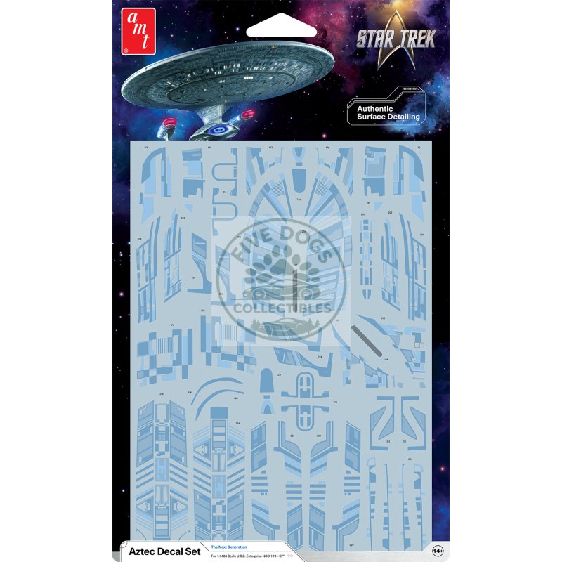 "star trek: the next generation" u.s.s. enterprise ncc 1701 d aztec decal set 1/1400 scale by amt