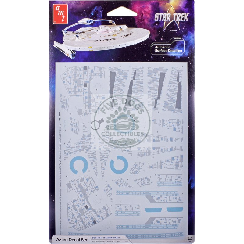 u.s.s. reliant ncc 1864 aztec decal set "star trek ii: the wrath of khan" (1982) movie 1/537 scale model by amt