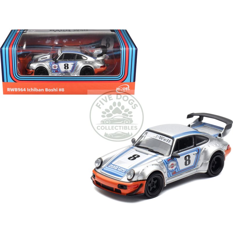 rwb 964 #8 "ichiban boshi martini racing" silver metallic with stripes 1/64 diecast model car by model model