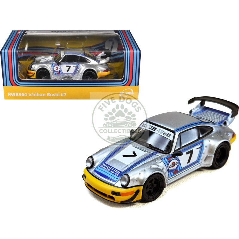 rwb 964 #7 "ichiban boshi martini racing" silver metallic with stripes 1/64 diecast model car by model model