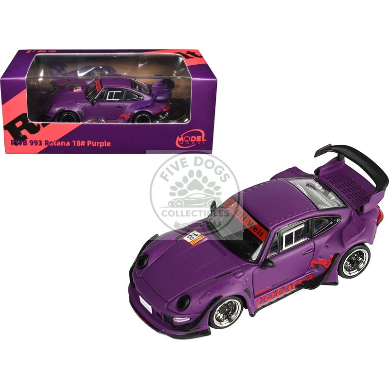 rwb 993 rotana #18 matt purple with graphics 1/64 diecast model car by model model