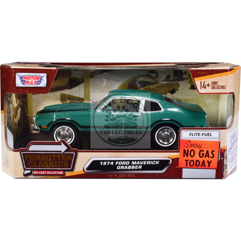 1974 ford maverick grabber green with black stripes "forgotten classics" series 1/24 diecast model car by motormax