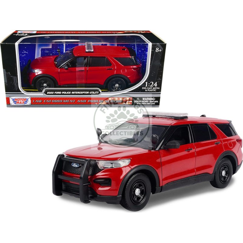 2022 ford police interceptor utility unmarked red 1/24 diecast model car by motormax