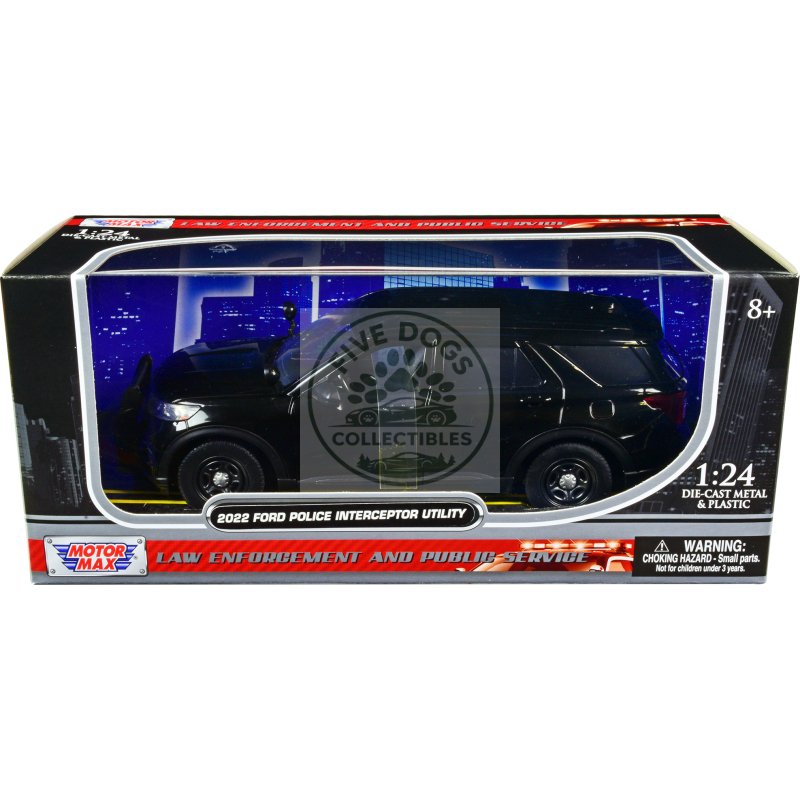 2022 ford police interceptor utility unmarked slick top black 1/24 diecast model car by motormax