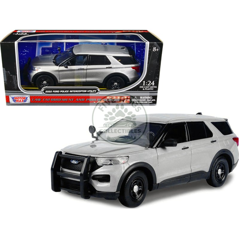 2022 ford police interceptor utility unmarked slick top silver 1/24 diecast model car by motormax