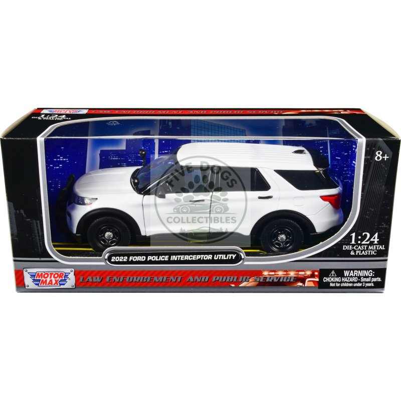 2022 ford police interceptor utility unmarked slick top white 1/24 diecast model car by motormax