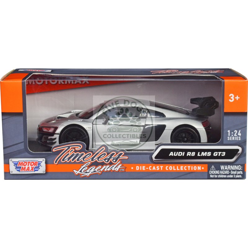 audi r8 lms gt3 silver metallic "timeless legends" series 1/24 diecast model car by motormax
