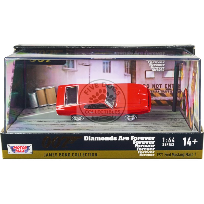 1971 ford mustang mach 1 red james bond 007 "diamonds are forever" (1971) movie with display 1/64 diecast model car by motormax