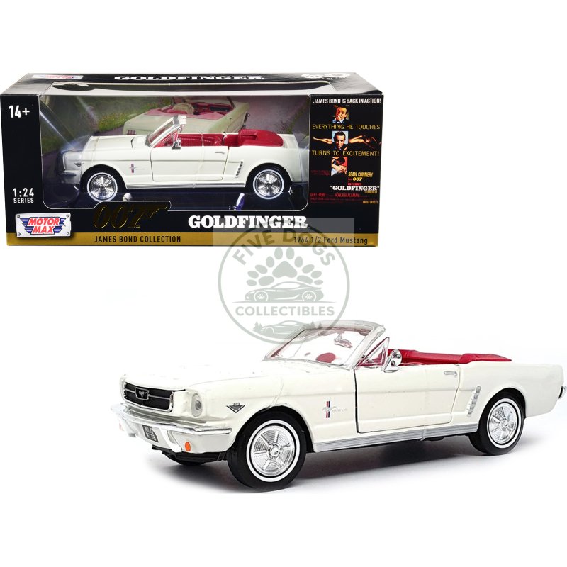 1964 1/2 ford mustang convertible white with red interior james bond 007 "goldfinger" (1964) movie "james bond collection" series 1/24 diecast model car by motormax