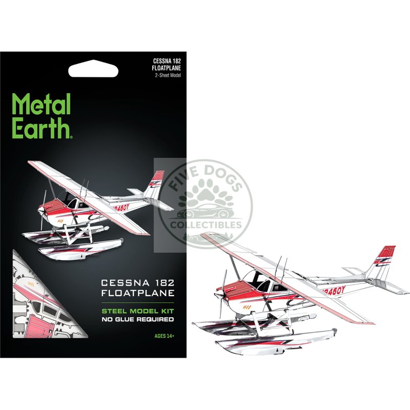 model kit cessna 182 floatplane white and red (moderate difficulty) steel model by metal earth