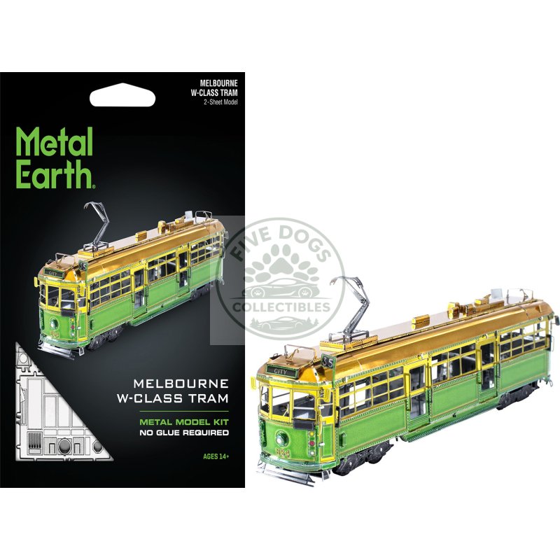 model kit melbourne w class tram green and gold (moderate difficulty) steel model by metal earth