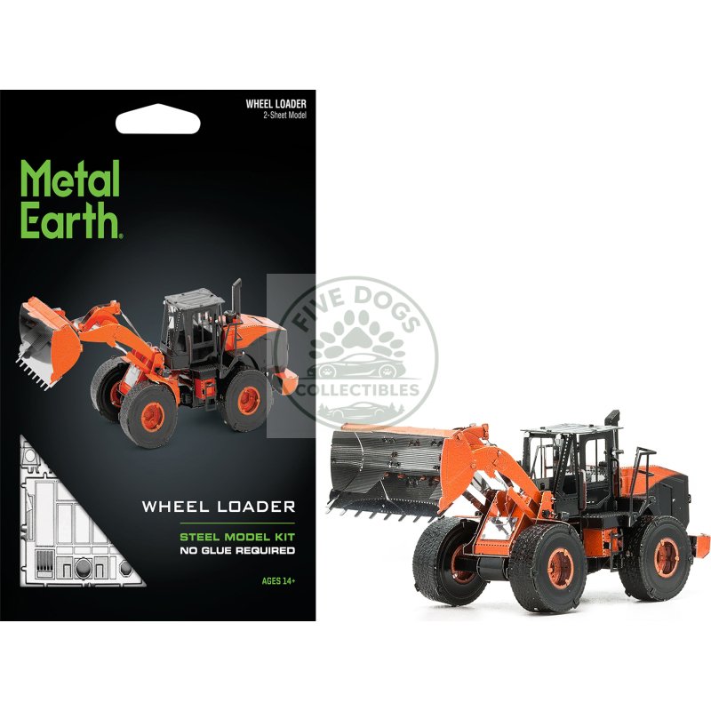 model kit wheel loader orange and black (challenging difficulty) steel model by metal earth