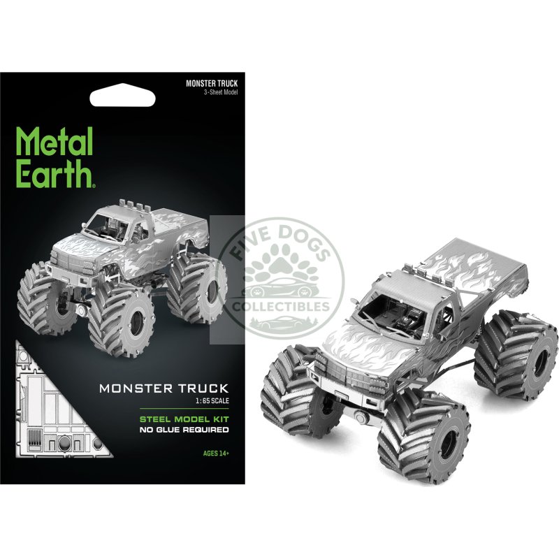 model kit monster truck with flame graphics (moderate difficulty) steel model by metal earth