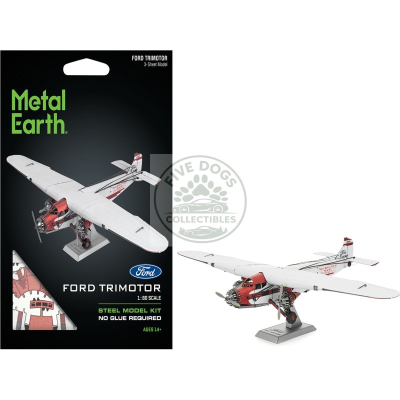 model kit ford trimotor transport aircraft white and red (moderate difficulty) steel model by metal earth