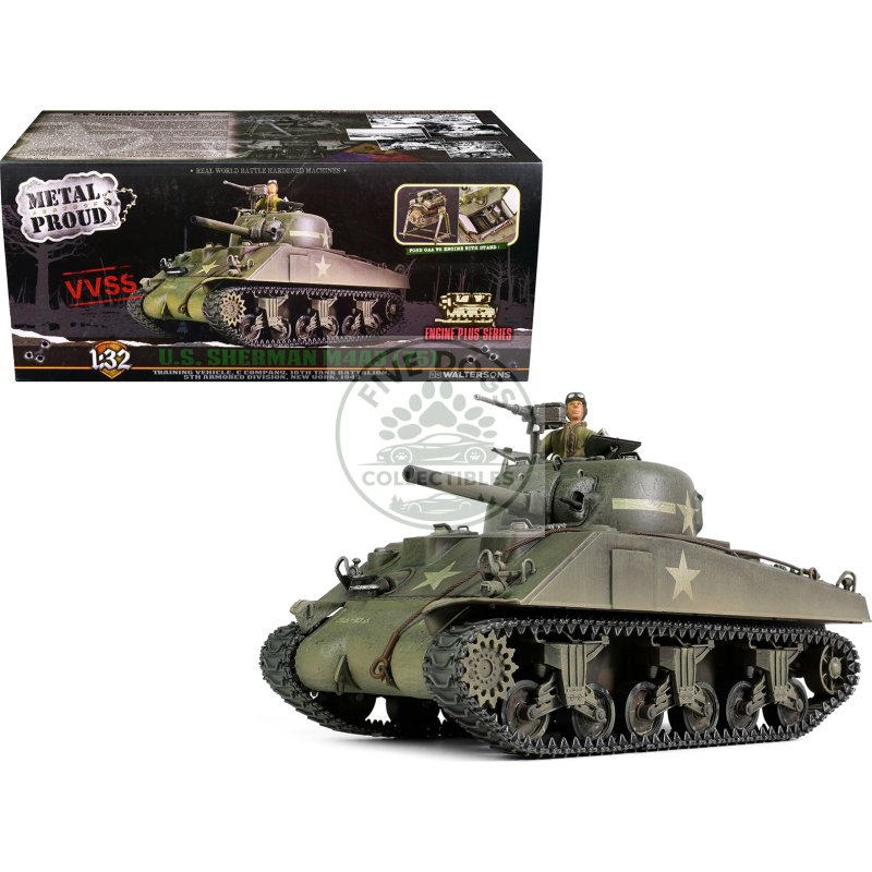 sherman m4a3 (75) medium tank u.s. "training vehicle c company 10th tank battalion 5th armored division new york" (1943) "engine plus" series 1/32 diecast model by metal proud
