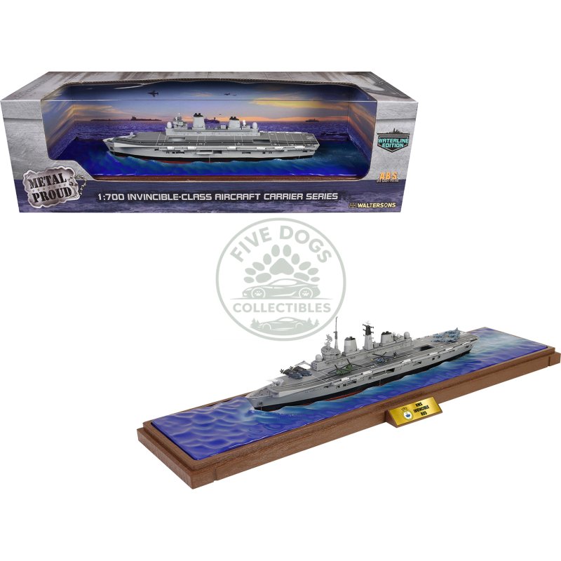 british hms invincible (r05) aircraft carrier waterline edition "falklands war" (1982) british royal navy "battleship" series 1/700 diecast model by metal proud