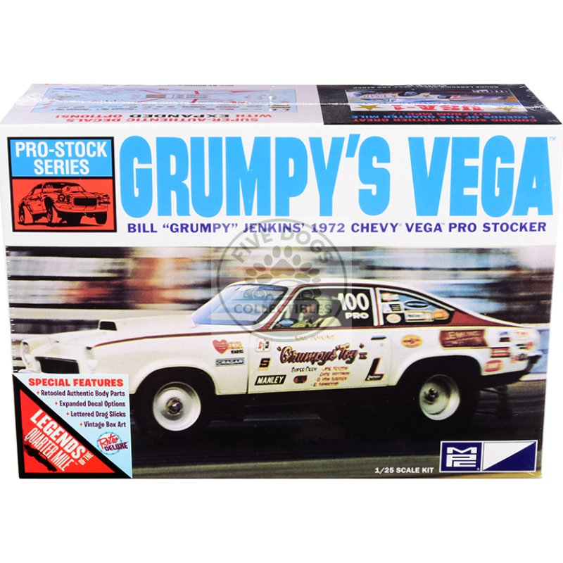 skill 2 model kit 1972 chevrolet vega pro stock bill "grumpy" jenkins' "legends of the quarter mile" 1/25 scale model by mpc