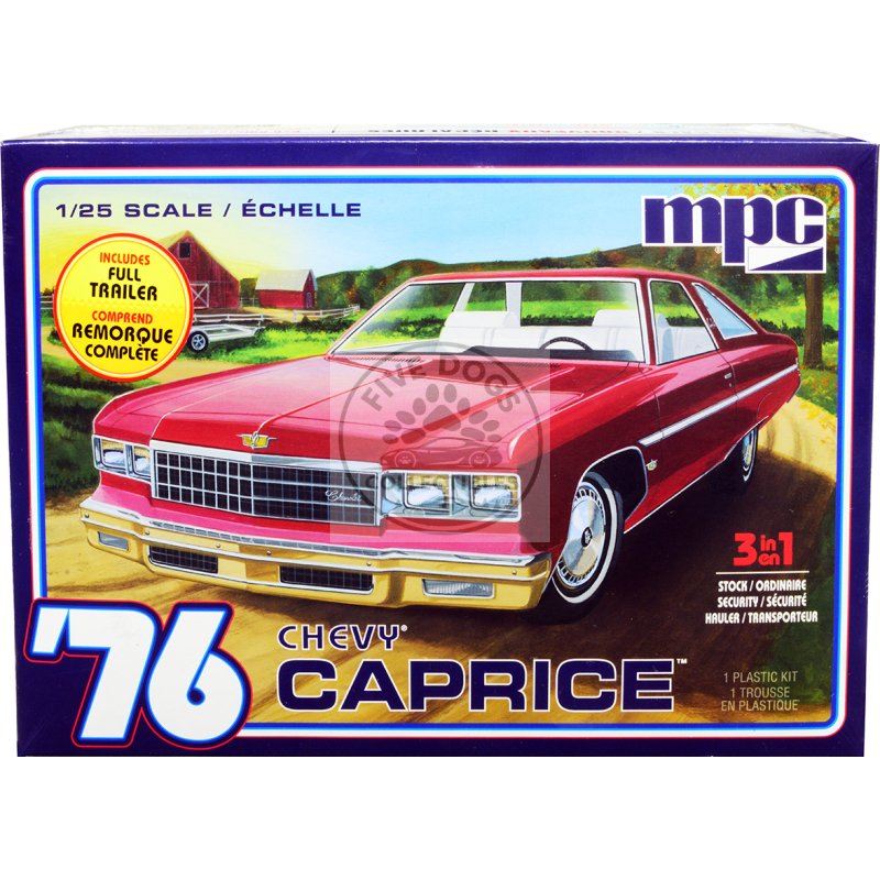 skill 2 model kit 1976 chevrolet caprice with trailer 3 in 1 kit 1/25 scale model by mpc