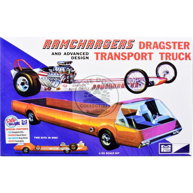 skill 2 model kit ramchargers dragster and advanced design transport truck 2 kits in 1 1/25 scale models by mpc