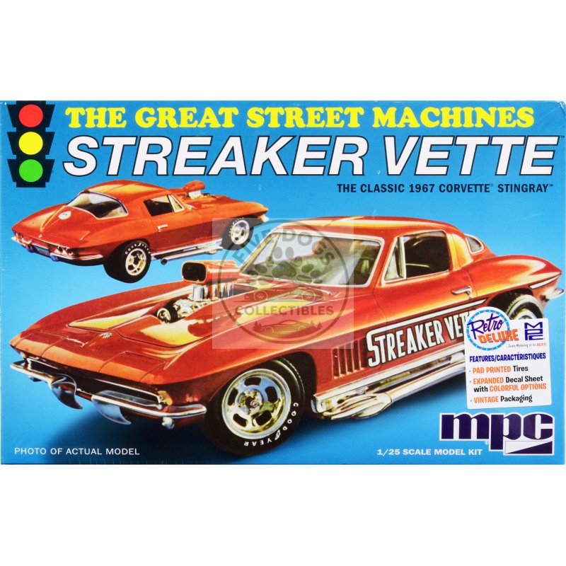 skill 2 model kit 1967 chevrolet corvette stingray "streaker vette" "the great street machines" series 1/25 scale model car by mpc
