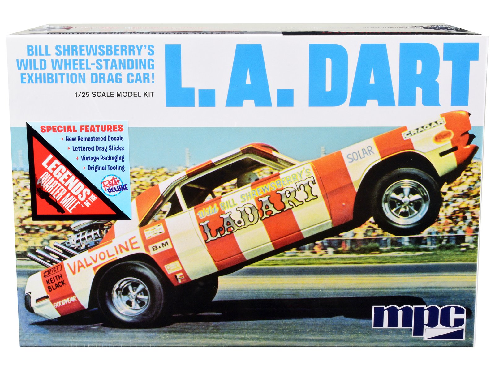 skill 2 model kit bill shrewsberry's l.a. dart wheelstander drag car "legends of the quarter mile" series 1/25 scale model car by mpc skill 2 model kit bill shrewsberry's l.a. dart wheelstander drag car "legends of the quarter mile" series 1/25 scale model car by mpc