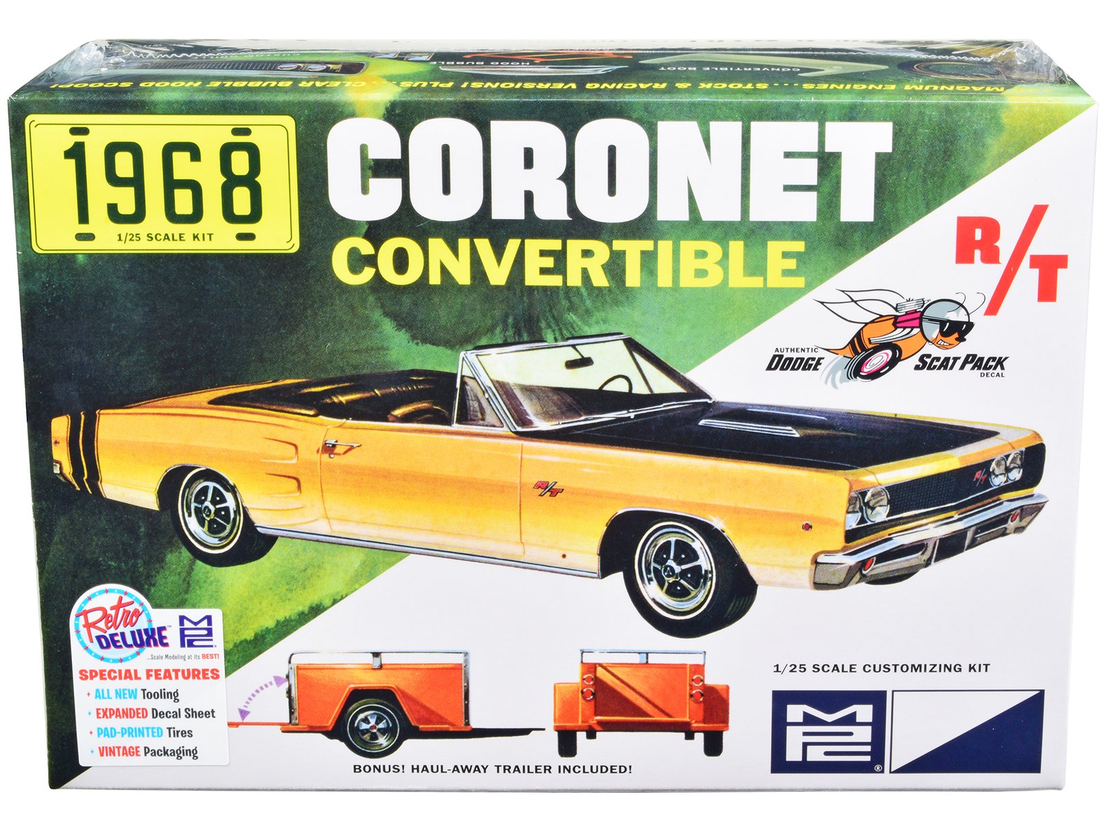 skill 2 model kit 1968 dodge coronet r/t convertible with haul away trailer 1/25 scale model by mpc skill 2 model kit 1968 dodge coronet r/t convertible with haul away trailer 1/25 scale model by mpc