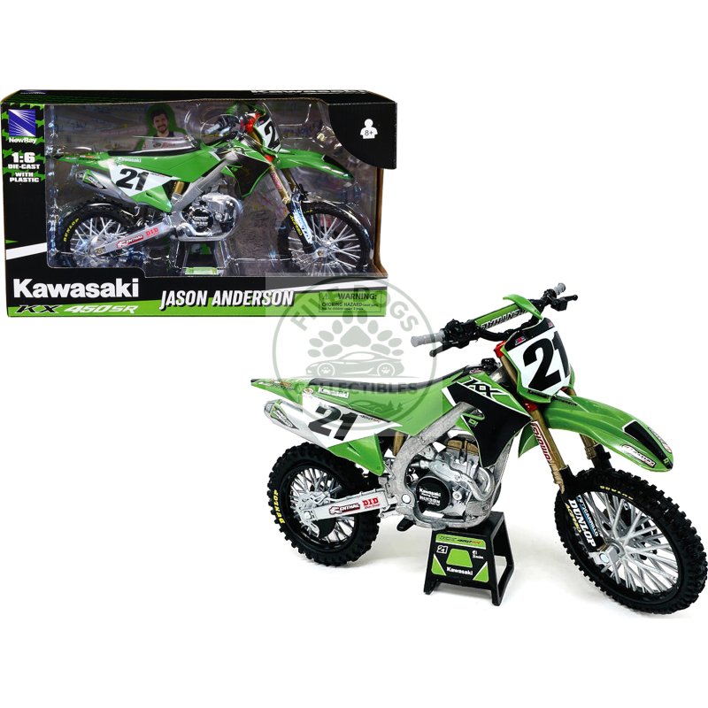 kawasaki kx450sr dirt bike motorcycle #21 jason anderson green and black "kawasaki racing team" 1/6 model by new ray