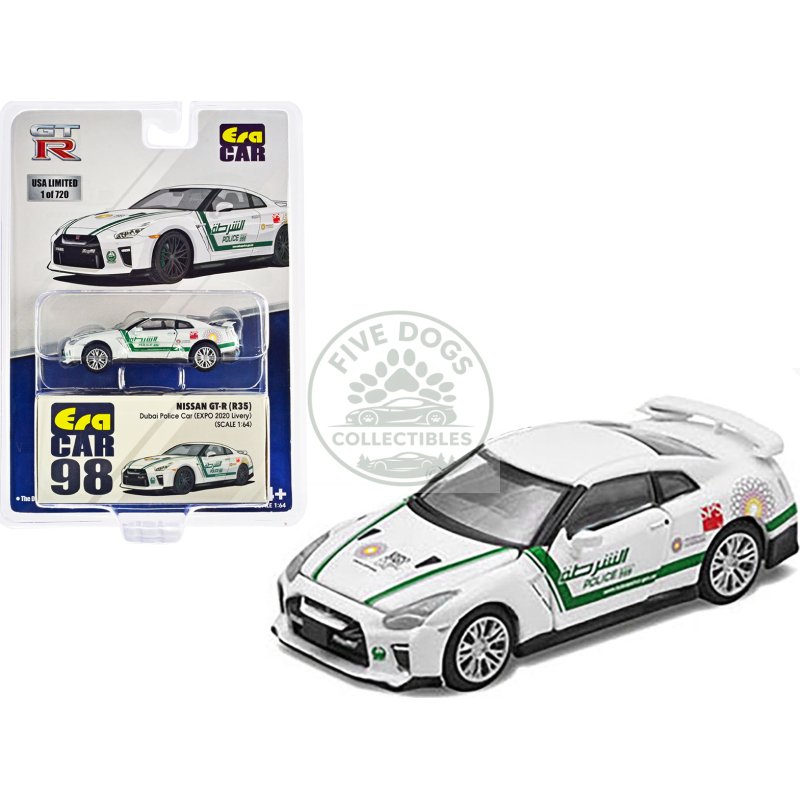 nissan gt r (r35) white dubai police "expo 2020" livery limited edition to 720 pieces worldwide 1/64 diecast model car by era car