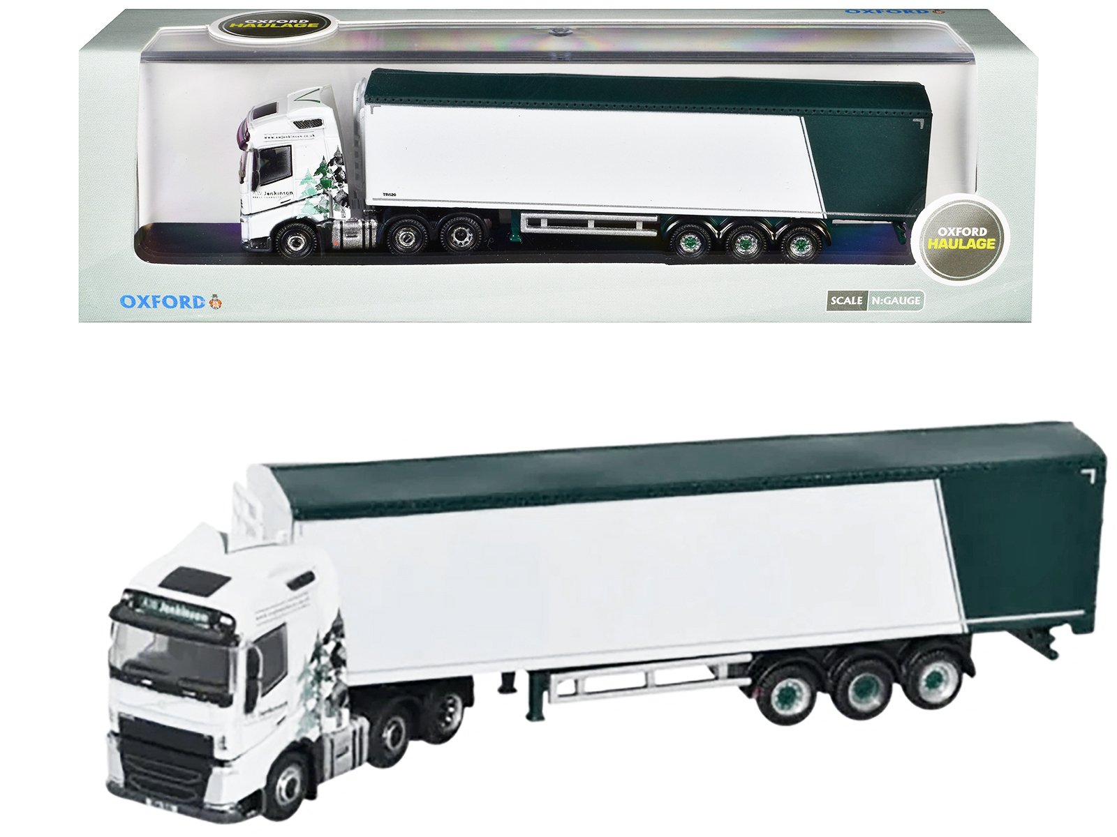volvo fh4 truck rhd (right hand drive) with walking floor trailer "aw jenkinson" white with graphics 1/148 (n) scale diecast model car by oxford diecast volvo fh4 truck rhd (right hand drive) with walking floor trailer "aw jenkinson" white with graphics 1/148 (n) scale diecast model car by oxford diecast