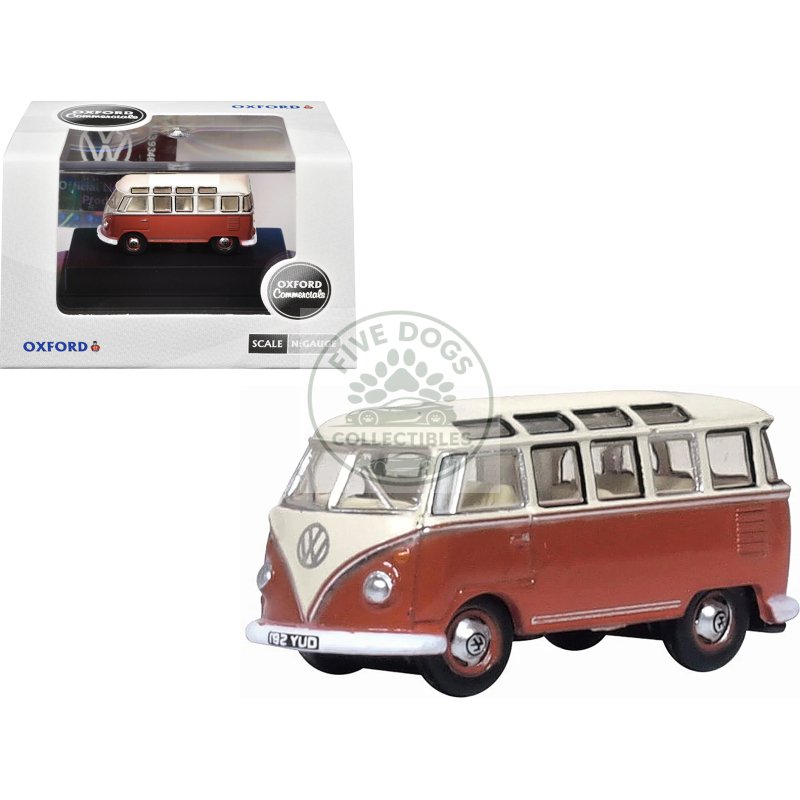 volkswagen t1 samba bus sealing wax red and gray 1/148 (n) scale diecast model car by oxford diecast