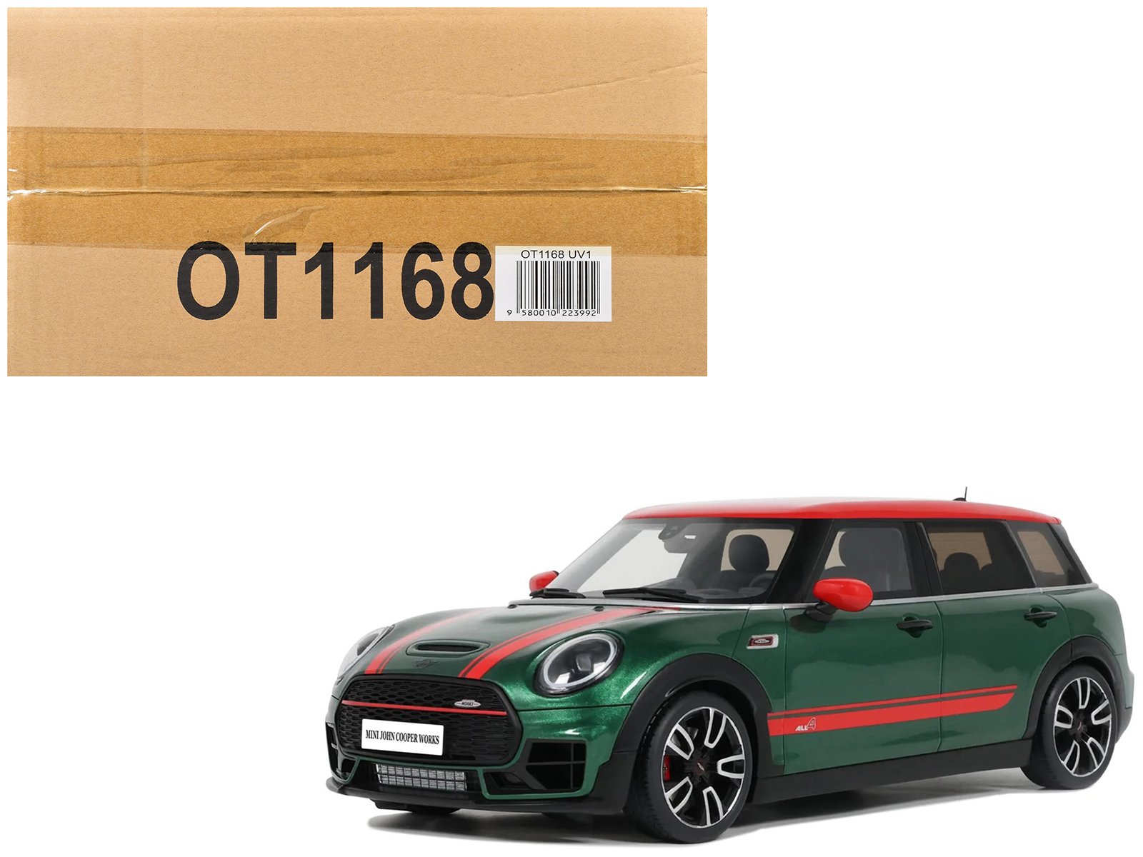 2021 mini clubman (f54) jcw british green metallic with red top and stripes limited edition to 999 pieces worldwide 1/18 model car by otto mobile 2021 mini clubman (f54) jcw british green metallic with red top and stripes limited edition to 999 pieces worldwide 1/18 model car by otto mobile