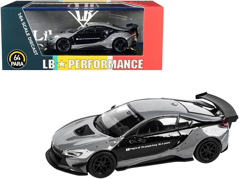 bmw i8 liberty walk gray and black "lb performance" series 1/64 diecast model car by paragon bmw i8 liberty walk gray and black "lb performance" series 1/64 diecast model car by paragon