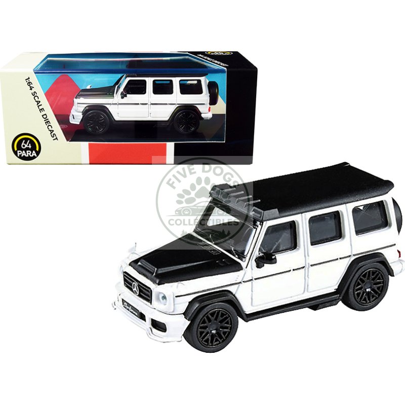 mercedes amg g63 liberty walk wagon white with black hood and top 1/64 diecast model car by paragon