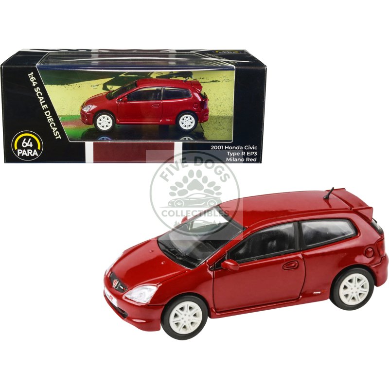 2001 honda civic type r ep3 milano red 1/64 diecast model car by paragon models