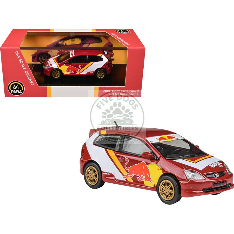 2001 honda civic type r ep3 "no good racing" red and white with graphics 1/64 diecast model car by paragon models