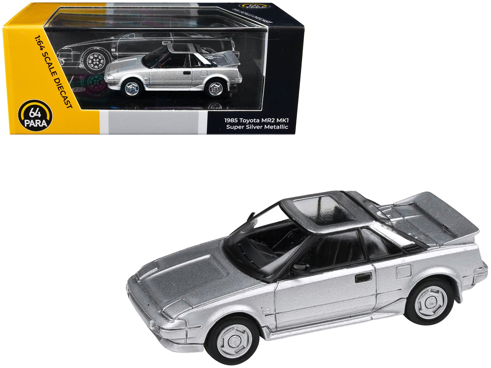 1985 toyota mr2 mk1 super silver metallic with sunroof 1/64 diecast model car by paragon models 1985 toyota mr2 mk1 super silver metallic with sunroof 1/64 diecast model car by paragon models