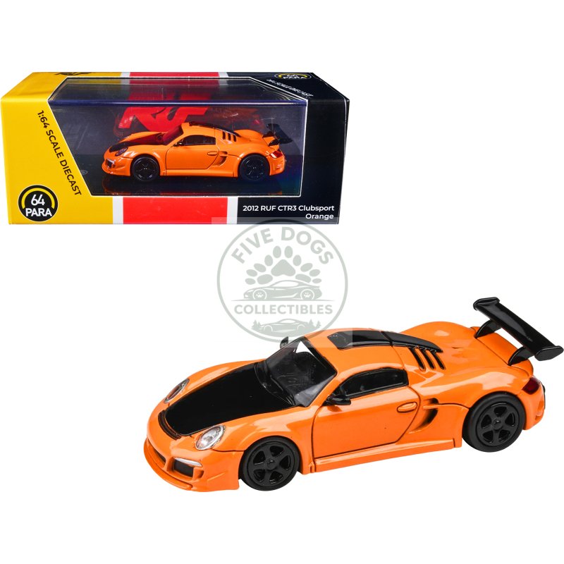 2012 ruf ctr3 clubsport orange with black hood 1/64 diecast model car by paragon models