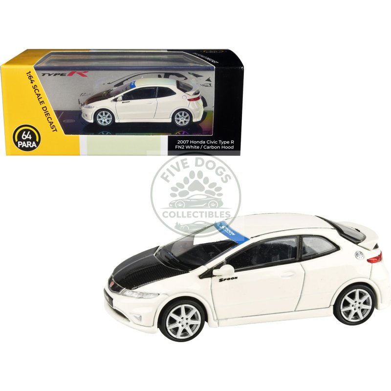 2007 honda civic type r fn2 championship white with carbon hood 1/64 diecast model car by paragon models