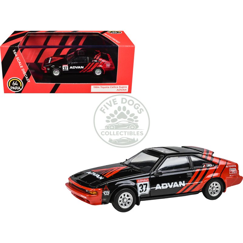 1984 toyota celica supra #37 "advan" black and red 1/64 diecast model car by paragon models