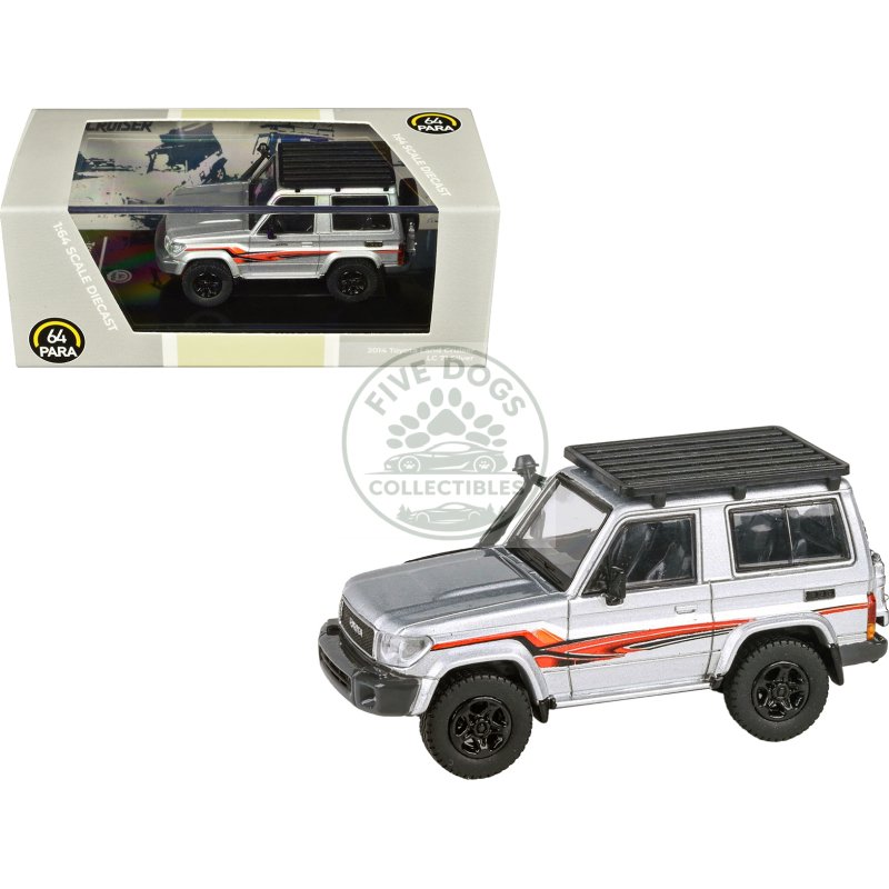 2014 toyota land cruiser lc 71 silver metallic with graphics 1/64 diecast model car by paragon models