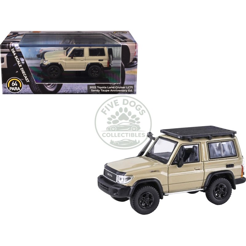 2023 toyota land cruiser 71 sandy taupe "70th anniversary" with roofrack 1/64 diecast model car by paragon